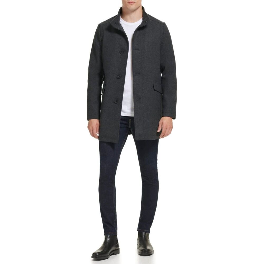 KENNETH COLE Men's Water Resistant Wool Jacket, Charcoal, Medium